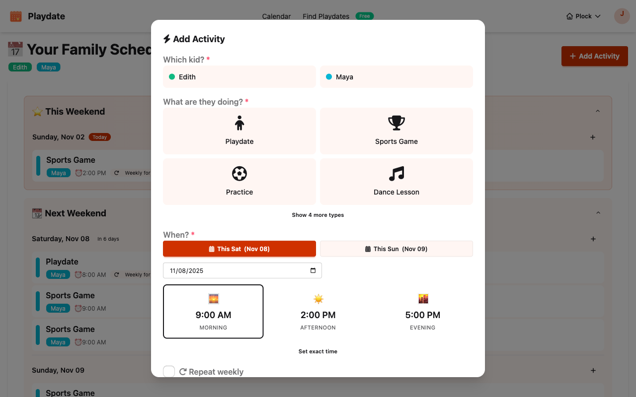 Quick Event Creation Modal